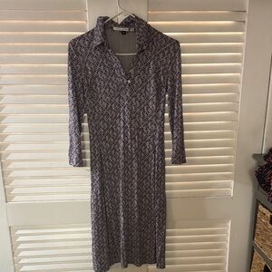 Diane Von Furstenberg Long Sleeve Dress in Purple and Black Pattern